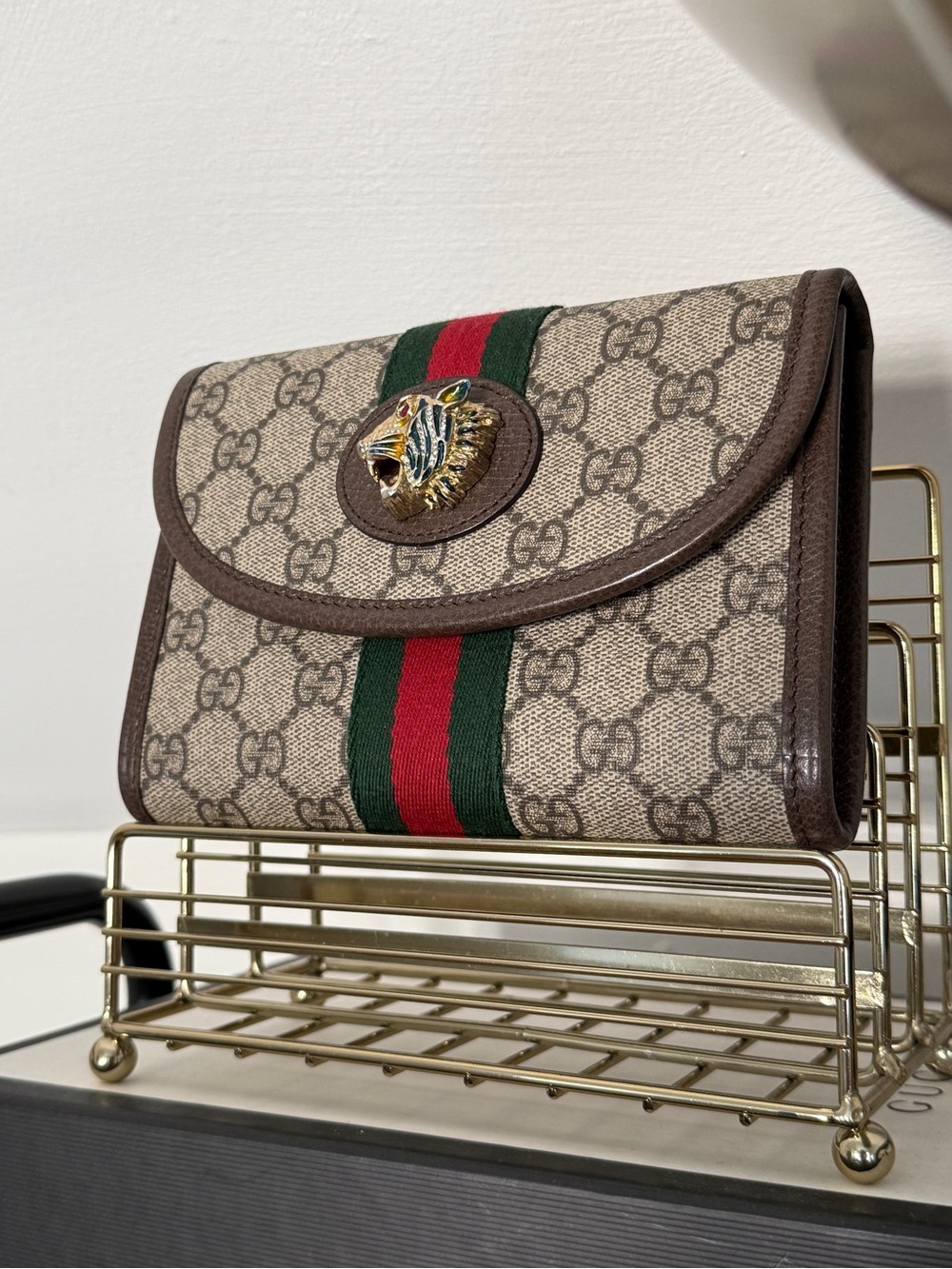Gucci Beige GG Supreme Canvas Wallet with Red & Green Web Stripe